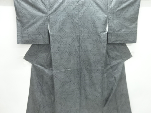 JAPANESE KIMONO / DORO OSHIMA TSUMUGI (5 maruki) / WOVEN ARABESQUE FLOWER